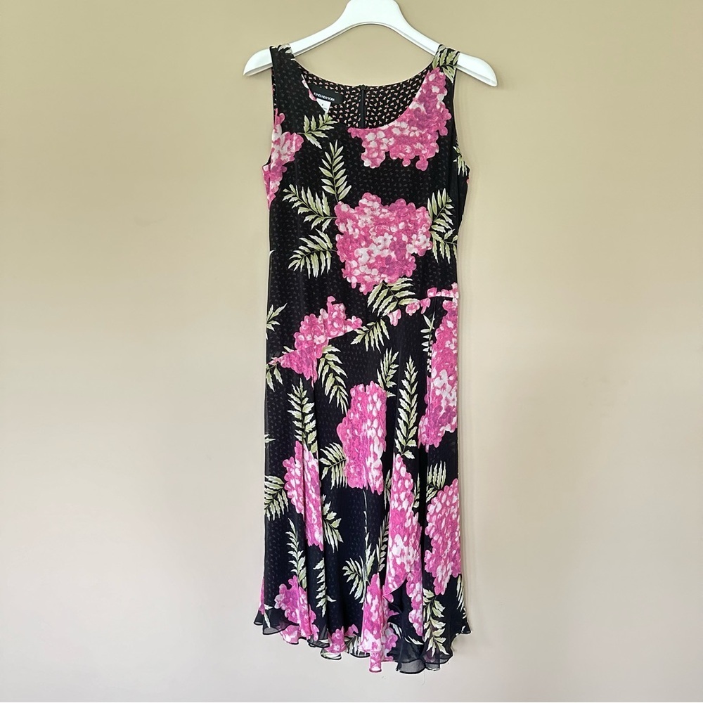 Vintage Y2K Women's Size 6 Silk Floral Fairy Dress Hydrangea Flowers 1990's Midi